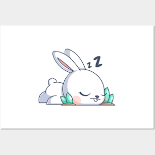 Cute bunny sleeping in the garden Posters and Art